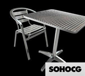 Aluminium Madrid Cafe Chair & Inox Cafe Table 3D Model