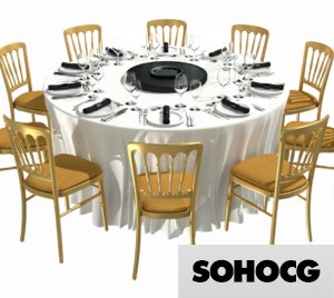 Banquet Table & Chateau Chairs 3D Model