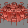 Banquet Table & Chateau Chairs 3D Model