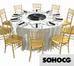 Event Banquet Table & Chiavari Chairs 3D Model