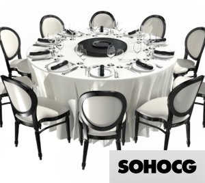 Event Banquet Table & Louis Chairs 3D Model