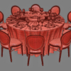 Event Banquet Table & Louis Chairs 3D Model