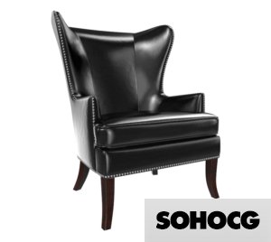 Black Leather Wing Back Vintage Arm Chair 3D Model