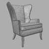 Black Leather Wing Back Vintage Arm Chair 3D Model