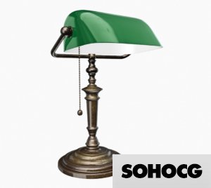 Vintage Bankers Desk Lamp 3D Model Green Glass Shade