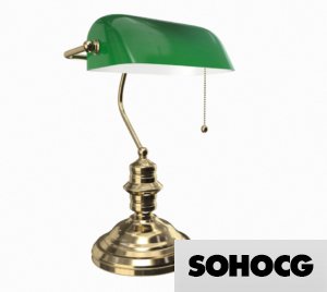 Classic Bankers Desk Lamp 3D Model Green Glass Shade Polished Brass