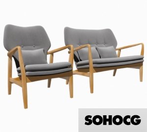 Haddie Malmo Wood Frame Chair & Sofa 3D Model Collection