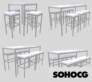 Cube Minimalist Bar Stools + Poseur Meeting Tables & Benches 3D Model Collection