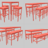 Cube Minimalist Bar Stools + Poseur Meeting Tables & Benches 3D Model Collection