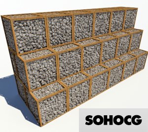 Rusted Steel Framed Gabion Retaining Wall 3D Model